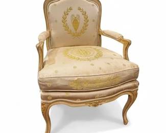 Lot 019 Louis XV Style Damask Upholstered Fauteuil