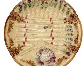 19th C Onnaing, French Majolica Asparagus Plate