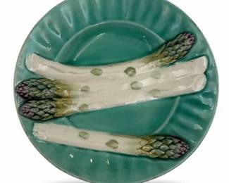 Antique Luneville Majolica Asparagus Plate, French Barbotine