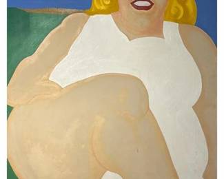Lot 018 Pop Art, Sitting Woman, Unsigned, Oil on Canvas