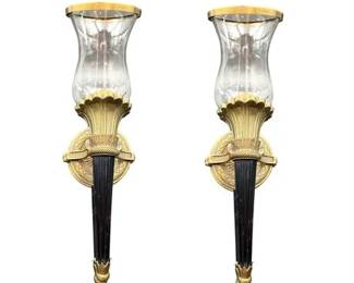 Lot 050 Neo Classic Cast Brass Torch Style Wall Sconce, Pair