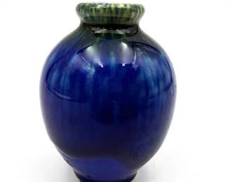 Ceramic Asahi Pottery Miniature Vessel Vase, Cobalt Blue Glaze