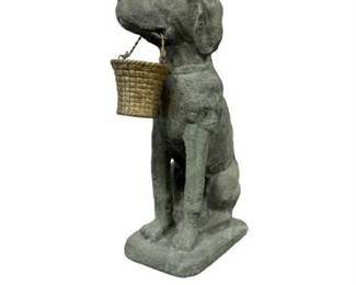 Decorative Cement Dog with Brass Basket