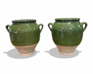 French Confit Pots with Green Glaze from the 19th Century Pair (2)