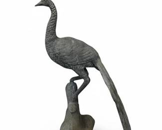 Peacock Garden Sculpture with Verdigris Patina