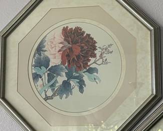 Octagonal Framed Peony Art Print with Suyun Signature
