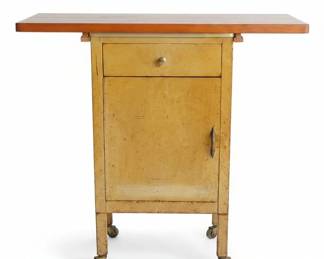 Vintage Metal Utility Cabinet with Wood Top