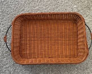 Rectangular Wicker Serving Tray with Metal Handles