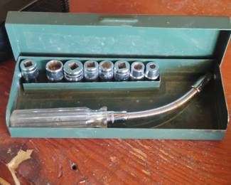 Vintage Piece Socket Set with Flexible Shaft and Green Metal Case