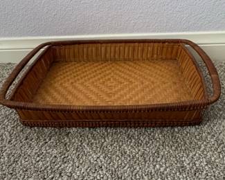 Vintage HandWoven Rattan Serving Tray with Handles second image