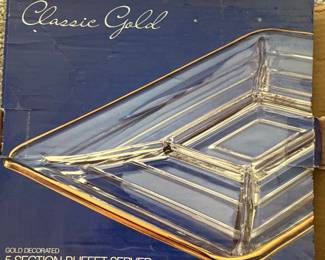 Vintage Colony Crafts Section Buffet Server with Gold Rim