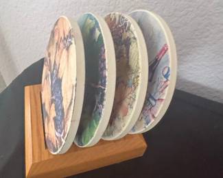 American Atelier Lattice Fruit Collection Stone Coaster Set with Wood Holder second image