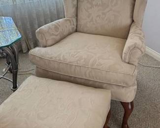Traditional Damask Wingback Chair and Ottoman Set second image
