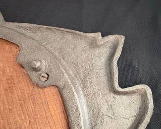 Vintage Cast Iron Pig Trivet with Wood Insert second image