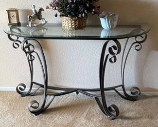 Hollywood Regency Iron Cabriole Leg Glass Top DemiLune Table second image