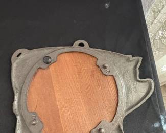 Vintage Cast Iron Pig Trivet with Wood Insert third image