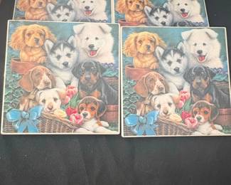 Puppies Ceramic Tile Coasters Set of second image