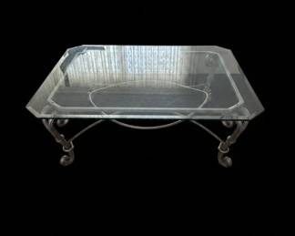 Vintage Wrought Iron and Glass Coffee Table with Scrollwork Base third image