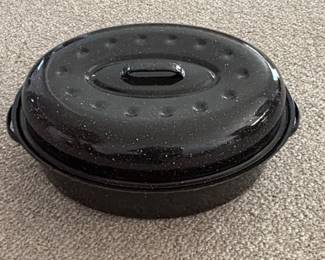 Vintage Speckled Enamelware Oval Roasting Pan