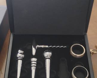 Wine Accessory Set with Corkscrew, Stoppers, and Drip Rings