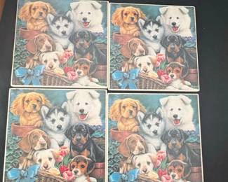 Puppies Ceramic Tile Coasters Set of