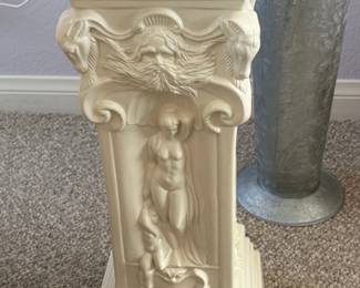 Vintage Neoclassical Style Ceramic Pedestal with Graces and Ram Heads second image