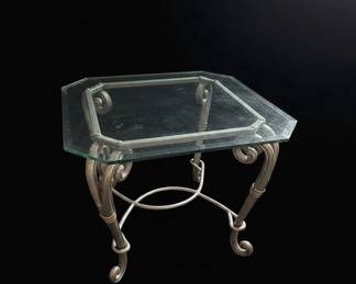 Vintage Hollywood Regency Style Wrought Iron and Glass End Table second image