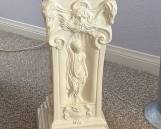 Vintage Neoclassical Style Ceramic Pedestal with Graces and Ram Heads