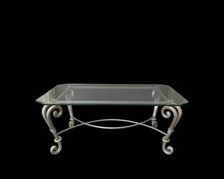 Vintage Wrought Iron and Glass Coffee Table with Scrollwork Base second image