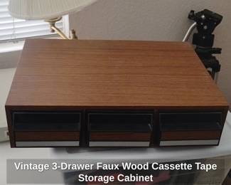 Vintage Drawer Faux Wood Cassette Tape Storage Cabinet