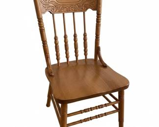 Vintage Oak Round Pedestal Dining Set with Pressed Back Chairs second image