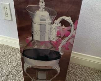 Olde Chelsea Silversmiths SilverPlated Glass Coffee or Tea Carafe with Warmer Stand