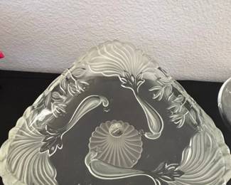 Vintage Frosted Glass Peacock Motif Pedestal Bowl