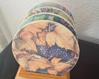 American Atelier Lattice Fruit Collection Stone Coaster Set with Wood Holder