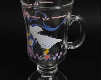 Vintage Libbey Country Geese Pattern Footed Glass Mug