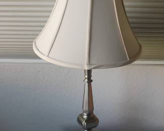 Brushed Nickel Table Lamp with Square Pedestal Base
