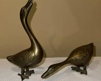 Vintage Solid Brass Goose Figurines Set of 2 Duck Bird Statues Taiwan MidCentury Decor