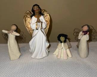 Lot of 4 Angel Figurines Willow Tree Angel of Happiness Angel of the Heart Praying Angels