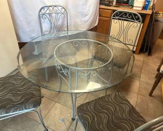 Round Glass Top KitchenDining Table and 4 Chairs
