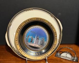 Vintage Bundle Art Deco Portsmouth Tabletop Clock, Decorative Plates