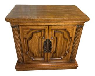 Vintage Carved Oak Nightstand Cabinet Spanish Revival