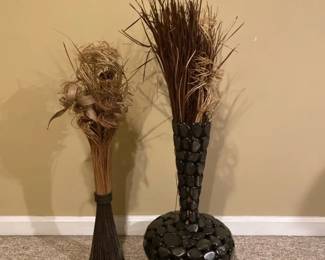 Decorative Floor Vase with Dried Botanical Arrangement Woven Accent Bundle