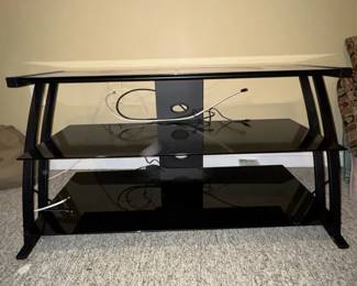 Modern Black Glass TV Stand Entertainment Center with 3 Shelves Cable Management