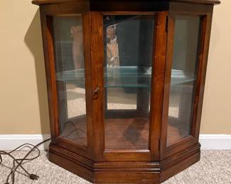 Hexagonal Wood Curio Cabinet with Light