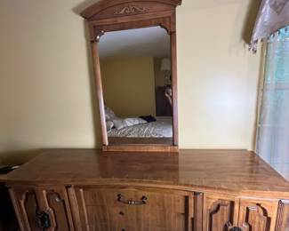 Vintage Country Manor Triple Wooden Dresser w Attached Mirror