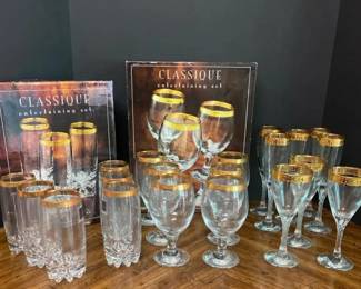 Gold Etched Circleware Entertaining Glassware Set