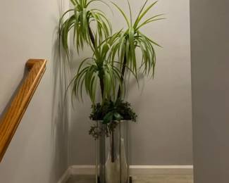 5.5ft Luxury Faux Dracaena Tree in Modern Metal and Wood Floor Planter