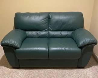 Two Seater Green Leather Loveseat