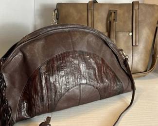 Vintage Brown Leather Patchwork Half Moon Shoulder Bag wTassel Faux Leather Tote Bag
