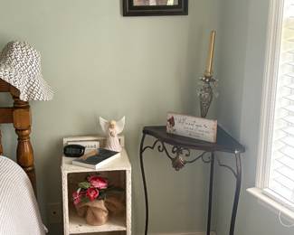 White Wicker Shelf and A Corner Metal Shelf